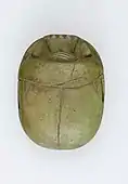Heart scarab of the singer of Amun Iakai; 1550–1186&nbsp;BC; glass; length: 4.8&nbsp;cm, width: 3.5&nbsp;cm, height: 1.5&nbsp;cm; Metropolitan Museum of Art (New York City)