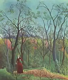Henri Rousseau, 1886, La Femme en rouge dans le forêt (Am Waldrand), oil on canvas, 70 x 60.5&nbsp;cm, Kunsthaus Zürich
