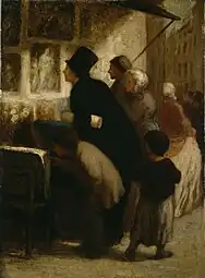 Outside the Print Seller's Shop (c. 1860–1863), oil on panel, 49.5 x 40&nbsp;cm., Dallas Museum of Arts