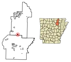 Location of Cave City in Independence County and Sharp County, Arkansas.