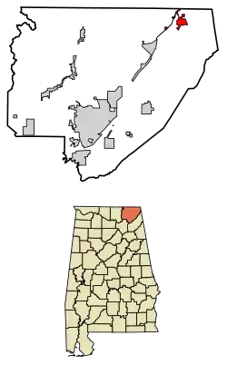Location of Bridgeport in Jackson County, Alabama.