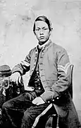 Joseph Pierce, soldier who served in North during American Civil War..mw-parser-output cite.citation{font-style:inherit;word-wrap:break-word}.mw-parser-output .citation q{quotes:"\"""\"""'""'"}.mw-parser-output .citation:target{background-color:rgba(0,127,255,0.133)}.mw-parser-output .id-lock-free a,.mw-parser-output .citation .cs1-lock-free a{background:url("//upload.wikimedia.org/wikipedia/commons/6/65/Lock-green.svg")right 0.1em center/9px no-repeat}.mw-parser-output .id-lock-limited a,.mw-parser-output .id-lock-registration a,.mw-parser-output .citation .cs1-lock-limited a,.mw-parser-output .citation .cs1-lock-registration a{background:url("//upload.wikimedia.org/wikipedia/commons/d/d6/Lock-gray-alt-2.svg")right 0.1em center/9px no-repeat}.mw-parser-output .id-lock-subscription a,.mw-parser-output .citation .cs1-lock-subscription a{background:url("//upload.wikimedia.org/wikipedia/commons/a/aa/Lock-red-alt-2.svg")right 0.1em center/9px no-repeat}.mw-parser-output .cs1-ws-icon a{background:url("//upload.wikimedia.org/wikipedia/commons/4/4c/Wikisource-logo.svg")right 0.1em center/12px no-repeat}.mw-parser-output .cs1-code{color:inherit;background:inherit;border:none;padding:inherit}.mw-parser-output .cs1-hidden-error{display:none;color:#d33}.mw-parser-output .cs1-visible-error{color:#d33}.mw-parser-output .cs1-maint{display:none;color:#3a3;margin-left:0.3em}.mw-parser-output .cs1-format{font-size:95%}.mw-parser-output .cs1-kern-left{padding-left:0.2em}.mw-parser-output .cs1-kern-right{padding-right:0.2em}.mw-parser-output .citation .mw-selflink{font-weight:inherit}"Soldiers Biographies, Page 3". Gettysburg National Military Park. National Park Service. Retrieved 16 January 2011..mw-parser-output cite.citation{font-style:inherit;word-wrap:break-word}.mw-parser-output .citation q{quotes:"\"""\"""'""'"}.mw-parser-output .citation:target{background-color:rgba(0,127,255,0.133)}.mw-parser-output .id-lock-free a,.mw-parser-output .citation .cs1-lock-free a{background:url("//upload.wikimedia.org/wikipedia/commons/6/65/Lock-green.svg")right 0.1em center/9px no-repeat}.mw-parser-output .id-lock-limited a,.mw-parser-output .id-lock-registration a,.mw-parser-output .citation .cs1-lock-limited a,.mw-parser-output .citation .cs1-lock-registration a{background:url("//upload.wikimedia.org/wikipedia/commons/d/d6/Lock-gray-alt-2.svg")right 0.1em center/9px no-repeat}.mw-parser-output .id-lock-subscription a,.mw-parser-output .citation .cs1-lock-subscription a{background:url("//upload.wikimedia.org/wikipedia/commons/a/aa/Lock-red-alt-2.svg")right 0.1em center/9px no-repeat}.mw-parser-output .cs1-ws-icon a{background:url("//upload.wikimedia.org/wikipedia/commons/4/4c/Wikisource-logo.svg")right 0.1em center/12px no-repeat}.mw-parser-output .cs1-code{color:inherit;background:inherit;border:none;padding:inherit}.mw-parser-output .cs1-hidden-error{display:none;color:#d33}.mw-parser-output .cs1-visible-error{color:#d33}.mw-parser-output .cs1-maint{display:none;color:#3a3;margin-left:0.3em}.mw-parser-output .cs1-format{font-size:95%}.mw-parser-output .cs1-kern-left{padding-left:0.2em}.mw-parser-output .cs1-kern-right{padding-right:0.2em}.mw-parser-output .citation .mw-selflink{font-weight:inherit}"Civil War". United States Army. Archived from the original on 24 June 2011. Retrieved 16 January 2011. to Gettysburg to Lee's surrender at Appomattox Court House..mw-parser-output cite.citation{font-style:inherit;word-wrap:break-word}.mw-parser-output .citation q{quotes:"\"""\"""'""'"}.mw-parser-output .citation:target{background-color:rgba(0,127,255,0.133)}.mw-parser-output .id-lock-free a,.mw-parser-output .citation .cs1-lock-free a{background:url("//upload.wikimedia.org/wikipedia/commons/6/65/Lock-green.svg")right 0.1em center/9px no-repeat}.mw-parser-output .id-lock-limited a,.mw-parser-output .id-lock-registration a,.mw-parser-output .citation .cs1-lock-limited a,.mw-parser-output .citation .cs1-lock-registration a{background:url("//upload.wikimedia.org/wikipedia/commons/d/d6/Lock-gray-alt-2.svg")right 0.1em center/9px no-repeat}.mw-parser-output .id-lock-subscription a,.mw-parser-output .citation .cs1-lock-subscription a{background:url("//upload.wikimedia.org/wikipedia/commons/a/aa/Lock-red-alt-2.svg")right 0.1em center/9px no-repeat}.mw-parser-output .cs1-ws-icon a{background:url("//upload.wikimedia.org/wikipedia/commons/4/4c/Wikisource-logo.svg")right 0.1em center/12px no-repeat}.mw-parser-output .cs1-code{color:inherit;background:inherit;border:none;padding:inherit}.mw-parser-output .cs1-hidden-error{display:none;color:#d33}.mw-parser-output .cs1-visible-error{color:#d33}.mw-parser-output .cs1-maint{display:none;color:#3a3;margin-left:0.3em}.mw-parser-output .cs1-format{font-size:95%}.mw-parser-output .cs1-kern-left{padding-left:0.2em}.mw-parser-output .cs1-kern-right{padding-right:0.2em}.mw-parser-output .citation .mw-selflink{font-weight:inherit}Daniel Saxton (2008). "Appomattox Court House" (PDF). State of the Parks. National Parks Conservation Association. Archived from the original (PDF) on 28 September 2011. Retrieved 16 January 2011. Pierce achieved the highest rank of any Chinese American to serve in the Union Army, reaching the rank of corporal..mw-parser-output cite.citation{font-style:inherit;word-wrap:break-word}.mw-parser-output .citation q{quotes:"\"""\"""'""'"}.mw-parser-output .citation:target{background-color:rgba(0,127,255,0.133)}.mw-parser-output .id-lock-free a,.mw-parser-output .citation .cs1-lock-free a{background:url("//upload.wikimedia.org/wikipedia/commons/6/65/Lock-green.svg")right 0.1em center/9px no-repeat}.mw-parser-output .id-lock-limited a,.mw-parser-output .id-lock-registration a,.mw-parser-output .citation .cs1-lock-limited a,.mw-parser-output .citation .cs1-lock-registration a{background:url("//upload.wikimedia.org/wikipedia/commons/d/d6/Lock-gray-alt-2.svg")right 0.1em center/9px no-repeat}.mw-parser-output .id-lock-subscription a,.mw-parser-output .citation .cs1-lock-subscription a{background:url("//upload.wikimedia.org/wikipedia/commons/a/aa/Lock-red-alt-2.svg")right 0.1em center/9px no-repeat}.mw-parser-output .cs1-ws-icon a{background:url("//upload.wikimedia.org/wikipedia/commons/4/4c/Wikisource-logo.svg")right 0.1em center/12px no-repeat}.mw-parser-output .cs1-code{color:inherit;background:inherit;border:none;padding:inherit}.mw-parser-output .cs1-hidden-error{display:none;color:#d33}.mw-parser-output .cs1-visible-error{color:#d33}.mw-parser-output .cs1-maint{display:none;color:#3a3;margin-left:0.3em}.mw-parser-output .cs1-format{font-size:95%}.mw-parser-output .cs1-kern-left{padding-left:0.2em}.mw-parser-output .cs1-kern-right{padding-right:0.2em}.mw-parser-output .citation .mw-selflink{font-weight:inherit}Stephen Heidler, David; Jeanne T. Heidler; David J. Coles (2002). Encyclopedia of the American Civil War: a political, social, and military history. W. W. Norton & Company. p.&nbsp;434. ISBN&nbsp;978-0-393-04758-5. Retrieved 16 January 2011. Pierce's picture hangs in the Gettysburg Museum..mw-parser-output cite.citation{font-style:inherit;word-wrap:break-word}.mw-parser-output .citation q{quotes:"\"""\"""'""'"}.mw-parser-output .citation:target{background-color:rgba(0,127,255,0.133)}.mw-parser-output .id-lock-free a,.mw-parser-output .citation .cs1-lock-free a{background:url("//upload.wikimedia.org/wikipedia/commons/6/65/Lock-green.svg")right 0.1em center/9px no-repeat}.mw-parser-output .id-lock-limited a,.mw-parser-output .id-lock-registration a,.mw-parser-output .citation .cs1-lock-limited a,.mw-parser-output .citation .cs1-lock-registration a{background:url("//upload.wikimedia.org/wikipedia/commons/d/d6/Lock-gray-alt-2.svg")right 0.1em center/9px no-repeat}.mw-parser-output .id-lock-subscription a,.mw-parser-output .citation .cs1-lock-subscription a{background:url("//upload.wikimedia.org/wikipedia/commons/a/aa/Lock-red-alt-2.svg")right 0.1em center/9px no-repeat}.mw-parser-output .cs1-ws-icon a{background:url("//upload.wikimedia.org/wikipedia/commons/4/4c/Wikisource-logo.svg")right 0.1em center/12px no-repeat}.mw-parser-output .cs1-code{color:inherit;background:inherit;border:none;padding:inherit}.mw-parser-output .cs1-hidden-error{display:none;color:#d33}.mw-parser-output .cs1-visible-error{color:#d33}.mw-parser-output .cs1-maint{display:none;color:#3a3;margin-left:0.3em}.mw-parser-output .cs1-format{font-size:95%}.mw-parser-output .cs1-kern-left{padding-left:0.2em}.mw-parser-output .cs1-kern-right{padding-right:0.2em}.mw-parser-output .citation .mw-selflink{font-weight:inherit}"Joseph Pierce". Retrieved 16 January 2011.