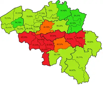 Koningskwestie kaart met percentage voor-stemmen