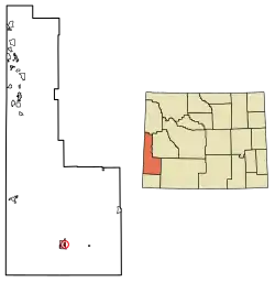 Location of Diamondville in Lincoln County, Wyoming.