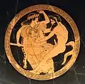 Image 23Silenus and maenad. Tondo of an Attic red-figure kylix, ca. 480 BC. From Vulci, ancient Greece