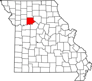 Map of Missouri highlighting Carroll County