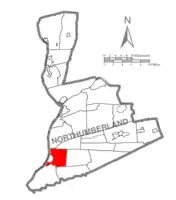 Map of Northumberland County, Pennsylvania highlighting Jackson Township