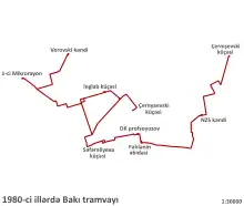 Map of tram system in Baku in the 1980s