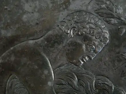 Hercules and the Nemean Lion (detail), silver plate, 6th century (Cabinet des Médailles, Paris)