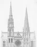 West front of Chartres cathedral. The tower on the left is largely openwork