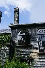 Close-up of rear glass windows of Morgan House