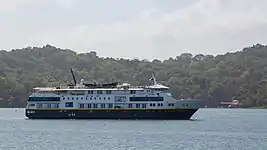 National Geographic Quest anchored off of the Smithsonian tropical Research Institute