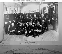 Staton as a midshipman, standing third from the right in the back row in this photograph of the officers of the protected cruiser USS&nbsp;Chicago, ca. 1903.