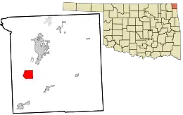 Location within Ottawa County and the state of Oklahoma