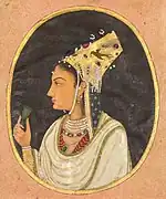 Oval portrait of a woman in a jeweled Kalpak/Boqta, Mughal India, c. 1740–50