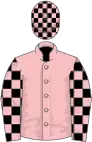 Pink, black checked sleeves, checked cap