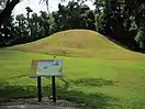 A green, grassy Native American mound at Parkin Archaeological State Park