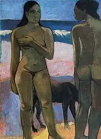 Paul Gauguin, 1892, Deux Tahitiennes sur la plage (Two Nudes on a Tahitian Beach), oil on canvas, 90.8&nbsp;× 64.8&nbsp;cm (35.7&nbsp;× 25.5&nbsp;in), Honolulu Museum of Art