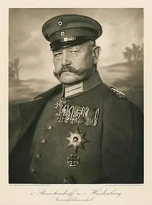 Image 3Paul von HindenburgPhotograph credit: Nicola Perscheid; restored by Adam CuerdenPaul von Hindenburg (2&nbsp;October 1847&nbsp;– 2&nbsp;August 1934), was a German general and statesman who led the Imperial German Army during World War&nbsp;I. In 1925, he returned to public life to become the second elected president of the Weimar Republic. While he was personally opposed to Adolf Hitler and his Nazi Party, he nonetheless played a major role in the political instability that resulted in their rise to power, ultimately agreeing to appoint Hitler as Chancellor of Germany in January&nbsp;1933 after the Nazis had become the largest party in the Reichstag. This 1914 photograph of Hindenburg in military uniform was taken by the German photographer Nicola Perscheid.