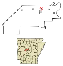 Location of Perry in Perry County, Arkansas.