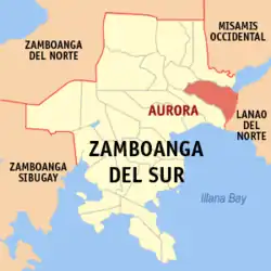 Map of Zamboanga del Sur with Aurora highlighted