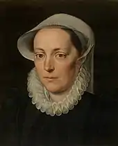 Portrait of a Woman, c. 1535–84, 34&nbsp;cm × 27.5&nbsp;cm, Inscriptions	top left: "A.DNI.1548; middle above: OBIIT A 60; top right: AETATIS MEAE 56", Royal Museum of Fine Arts Antwerp (KMSKA), Belgium