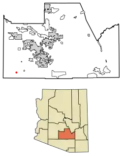 Location of Kohatk in Pinal County, Arizona.