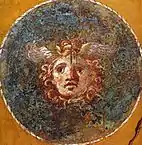 Gorgon in medaillon. Roman fresco from the House of the Vettii (VI 15,1) in Pompeii
