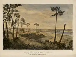 Colored print is labeled "Bridge of boats across the Adour below Bayonne".