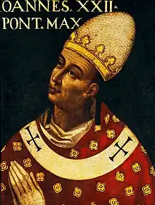 image of Portrait by Giuseppe Franchi of Pope John XXII (1316-1334) who was referred to as "the banker of Avignon".Chamberlin 1986, p.&nbsp;131.