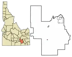 Location of Rockland in Power County, Idaho.