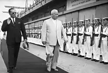  Photograph of Khruschev and Tito reviewing a line of sailors