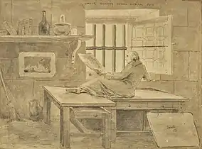 Self Portrait in Prison (ca 1793–94), ink, wash, watercolor and chalk, 17.6 x 23.8&nbsp;cm., Galerie Coatalem