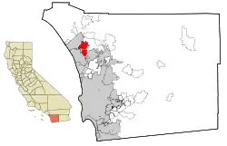 Location of Vista within San Diego County, California