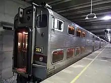 A second generation South Shore Line Nippon Sharyo Highliner at Millennium Station.
