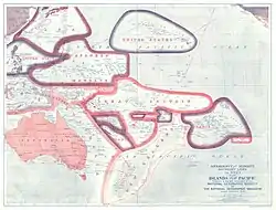1921 National Geographic: a map showing areas of political control in the Pacific. One area is described as the "Japanese Mandate".