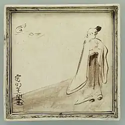 Square dish, design of poet watching wild geese (Important Cultural Property)