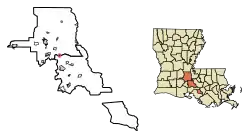 Location of Arnaudville in St. Landry Parish, Louisiana.