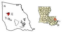 Location of Covington in St. Tammany Parish, Louisiana.