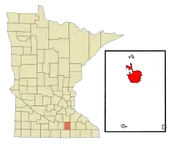 Location of Owatonnawithin Steele County and state of Minnesota