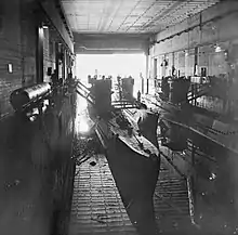 Three U-boats in a submarine pen at Dora I in  Trondheim, 19 May 1945