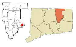 Location in Tolland County and the state of Connecticut