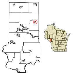 Location of Pigeon Falls in Trempealeau County, Wisconsin.
