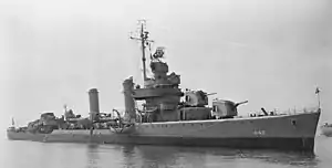 USS Ericsson (DD-440) at anchor in September 1943.