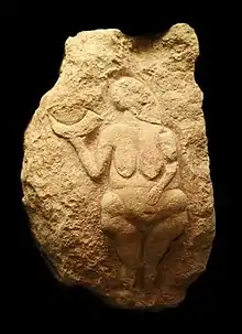 Venus of Laussel c.&nbsp;27,000&nbsp;BP, an Upper Palaeolithic carving, Bordeaux museum, France
