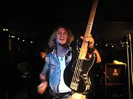 Tony Newton, band founder & bassist, on stage at Exeter Cavern, 21 November 2011