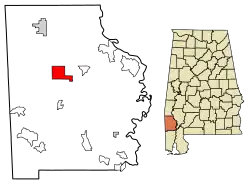 Location of Chatom in Washington County, Alabama.