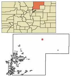 Location of the Town of Grover in Weld County, Colorado.