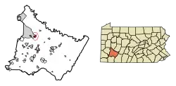Location of Delmont in Westmoreland County, Pennsylvania (left) and of Westmoreland County in Pennsylvania (right)