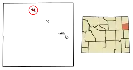 Location of Upton in Weston County, Wyoming.